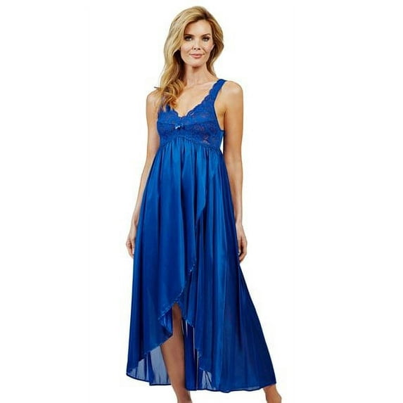 Women's Shadowline 35737X Plus Silhouette Nylon Tricot Hi-Low Gown (Navy 2X)