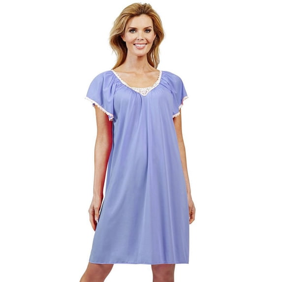Women's Shadowline 36123 Cameo Nylon Tricot Short Sleeve 40 Inch Waltz Gown (Lilac L)