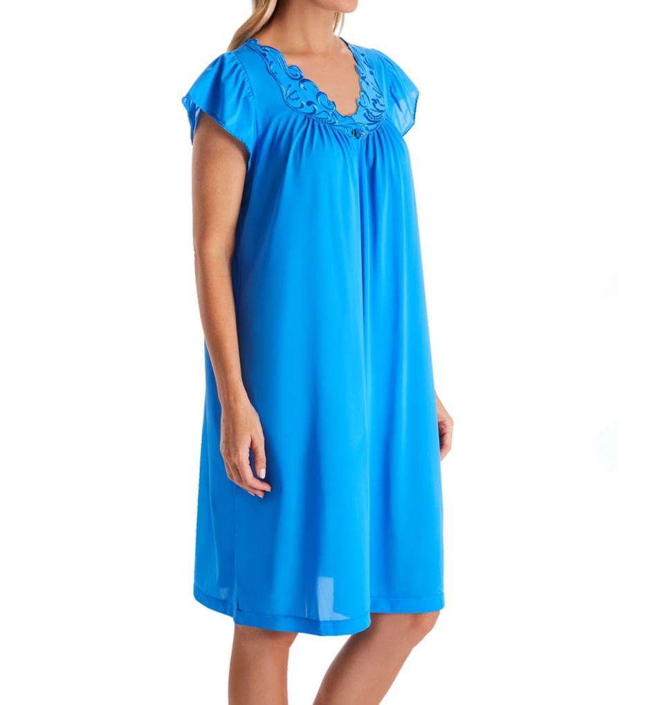 Shadowline Rosebud Cap Sleeve Short Nightgown Turquoise Medium
