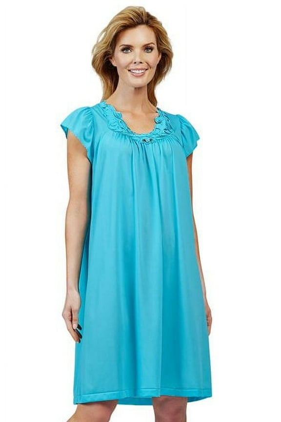 Women's Shadowline 36222 Rosebud Nylon Tricot Short Sleeve 40 Inch Gown (Sapphire M)
