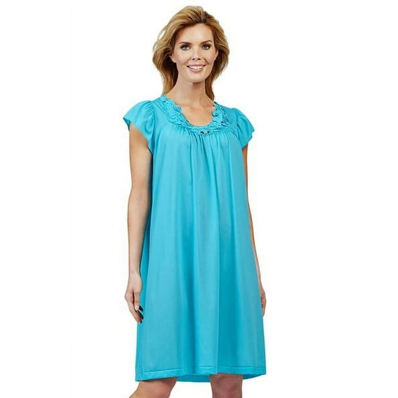 Women's Shadowline 36222X Plus Rosebud Nylon Tricot S/S 40 Inch Gown (Turquoise 1X)