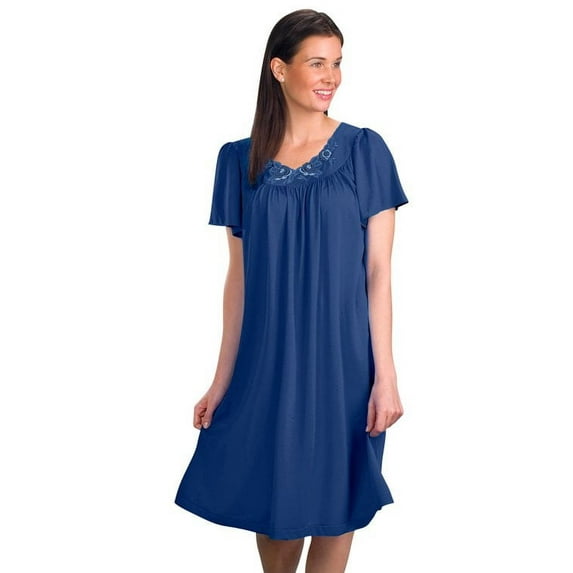 Women's Shadowline 36280 Petals Short Sleeve Gown (Navy S)