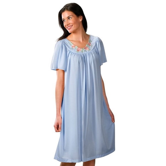 Women's Shadowline 36280X Plus Petals Short Sleeve Gown (Blue 1X)