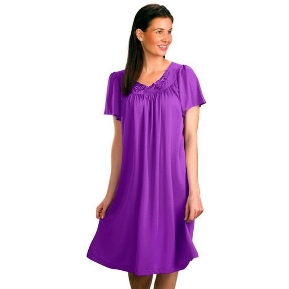 Women's Shadowline 36280X Plus Petals Short Sleeve Gown (Purple 1X)