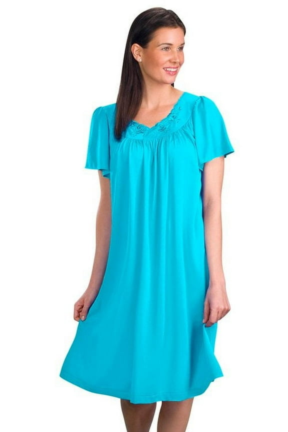 Women's Shadowline 36280X Plus Petals Short Sleeve Gown (Turquoise 1X)