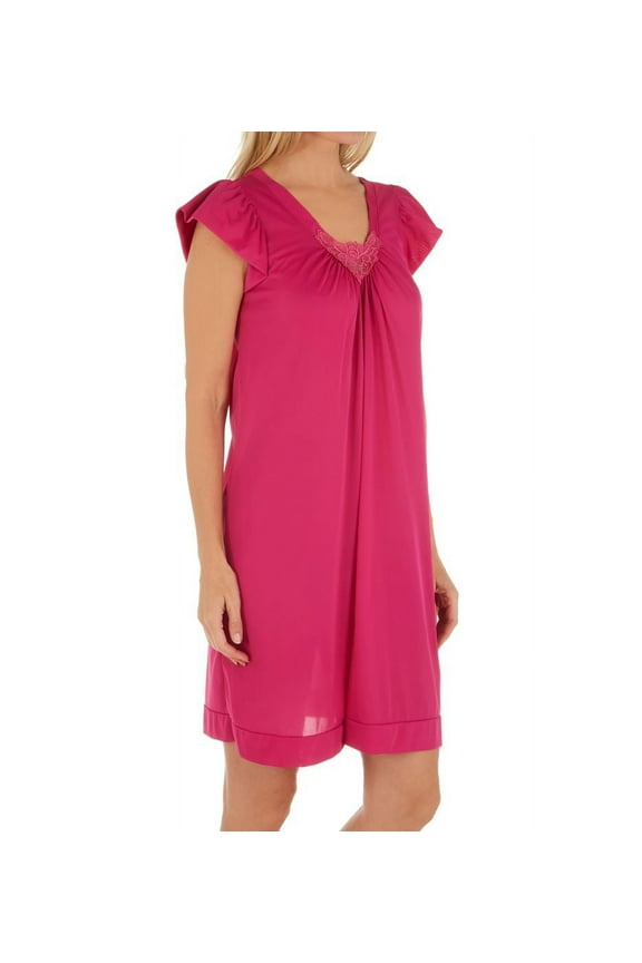 Women's Shadowline 36510 Cherish 38 Inch Cap Sleeve Nightgown (Raspberry L)