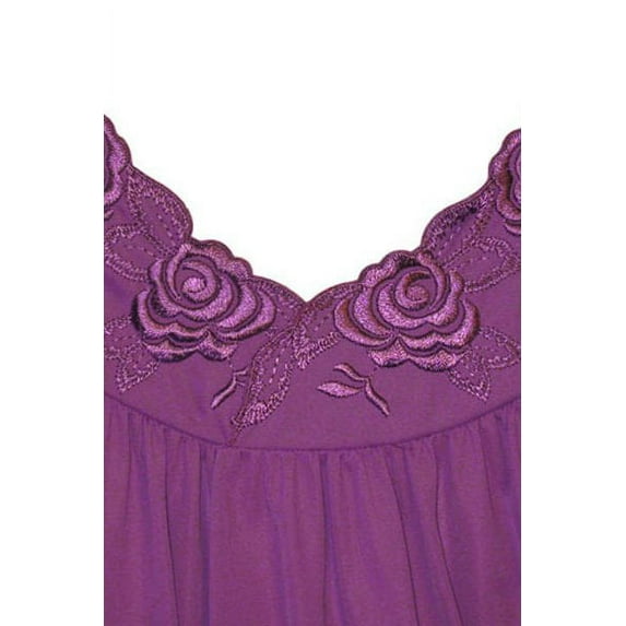 Women's Shadowline 37280 Petals 40 Inch Embroidery Gown (Purple 1X)