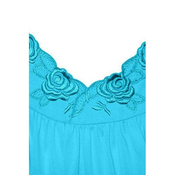 Women's Shadowline 37280 Petals 40 Inch Embroidery Gown (Turquoise L)