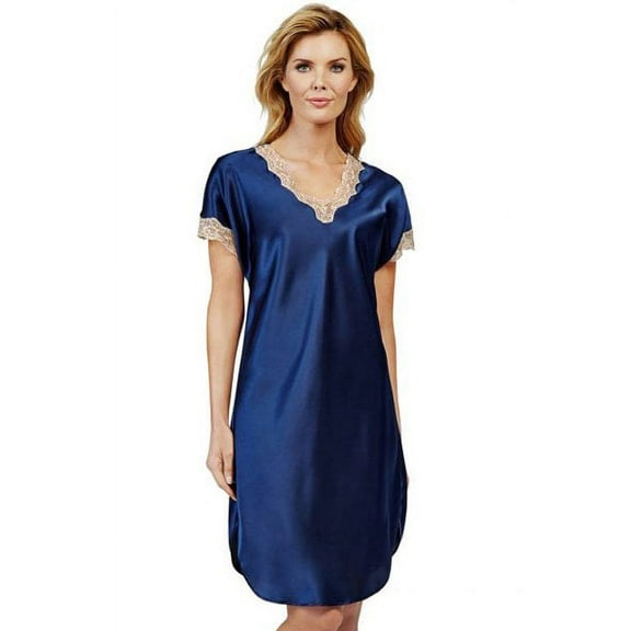 Women's Shadowline 4503X Plus Charming Charmeuse Sleep Gown (Navy 3X)