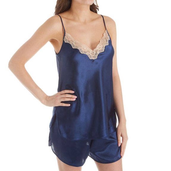 Women's Shadowline 4506 Charming Satin Camisole and Tap Set (Navy XL)