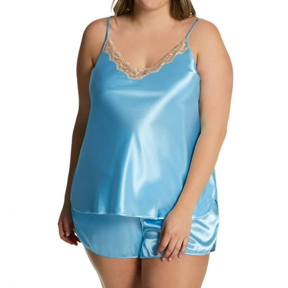 Women's Shadowline 4506X Plus Charming Satin Camisole and Tap Set (Blue 2X)