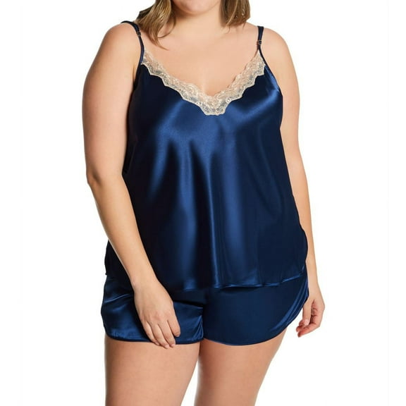 Women's Shadowline 4506X Plus Charming Satin Camisole and Tap Set (Navy 3X)