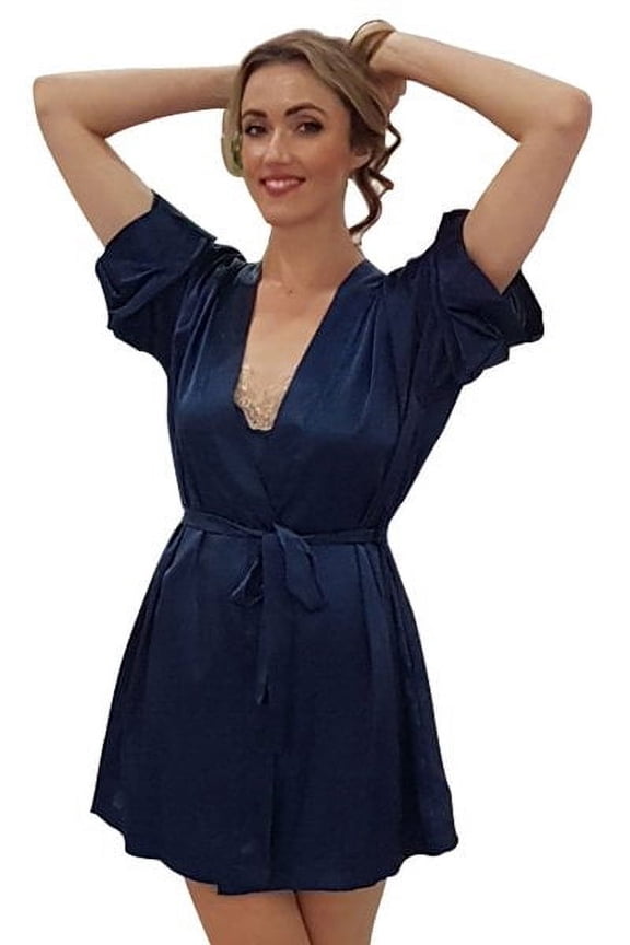 Women's Shadowline 4510X Plus Charming Satin Wrap Robe (Navy 2X/3X)