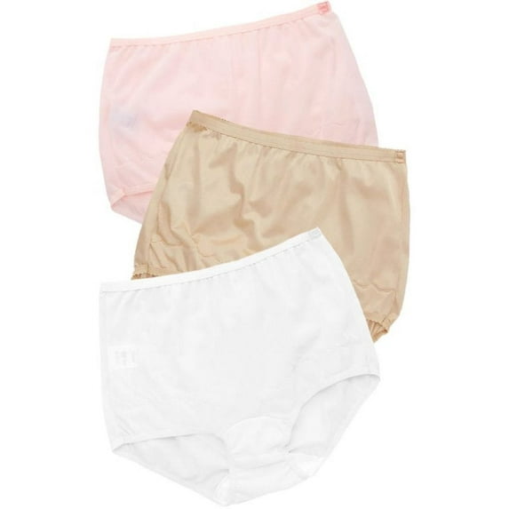 Women's Shadowline 719XX Plus Extra Dixie Belle Scallop Brief Panty- 3 PK (Pink/Nude/White 13)