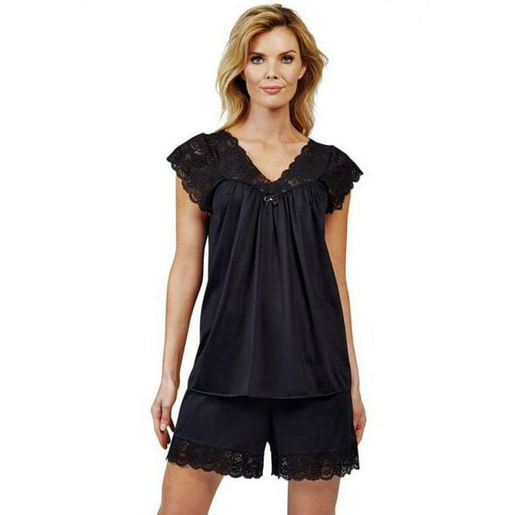 Women's Shadowline 74150X Plus Twilight Nylon Tricot Short PJ Set (Black 1X)