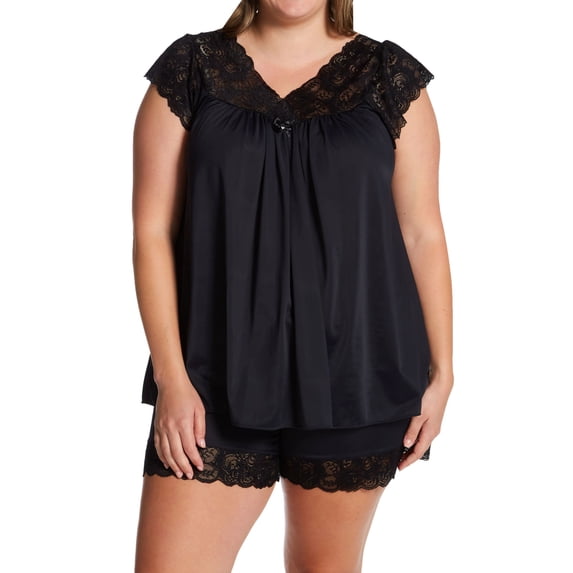 Women's Shadowline 74150X Plus Twilight Nylon Tricot Short PJ Set (Black 3X)