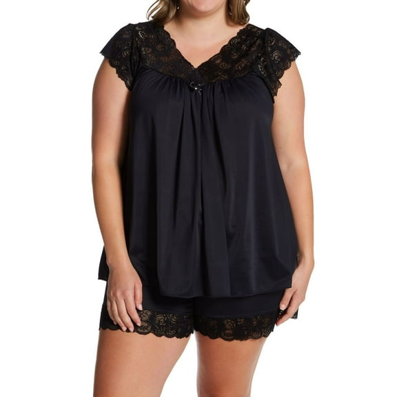 Women's Shadowline 74150X Plus Twilight Nylon Tricot Short PJ Set (Black 3X)
