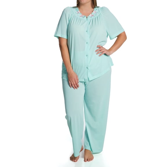 Women's Shadowline 76280X Plus Petals Pajama Set (SeaFoam 3X)