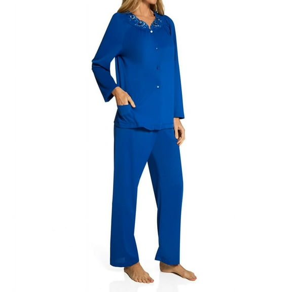 Women's Shadowline 76283 Petals Long Sleeve Pajama Set (Navy XL)