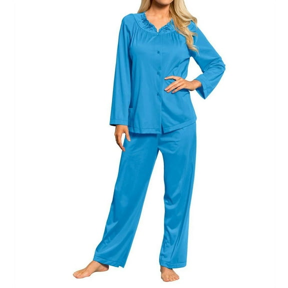 Women's Shadowline 76283 Petals Long Sleeve Pajama Set (Sapphire XL)