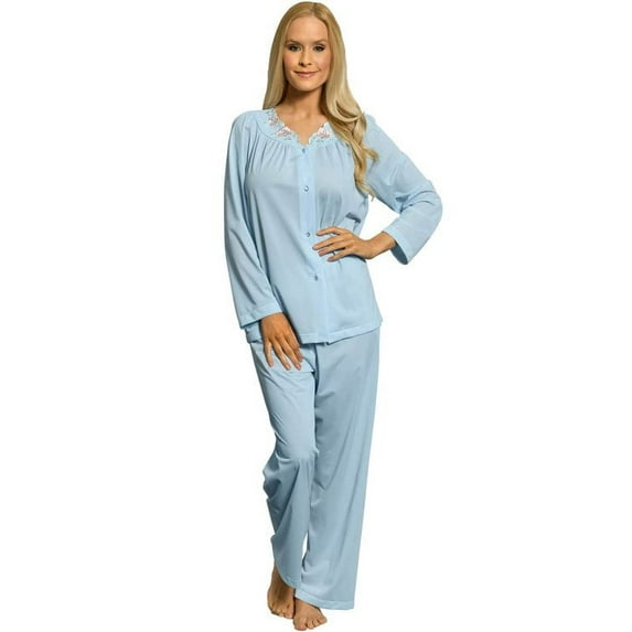 Women's Shadowline 76283 Petals Long Sleeve Pajama Set (turqouise L)