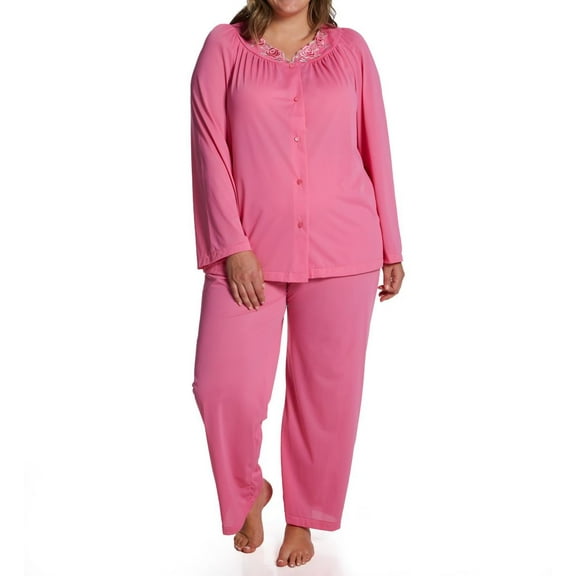 Women's Shadowline 76283X Plus Petals Long Sleeve Pajama Set (Rosy Pink 2X)