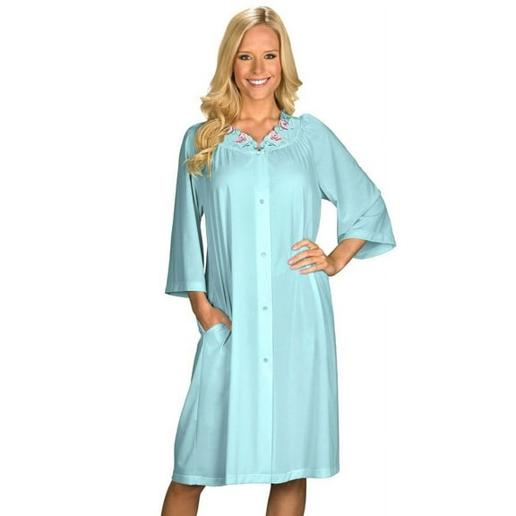 Women's Shadowline 77280X Plus Petals Embroidered Yoke Coat (SeaFoam 2X)