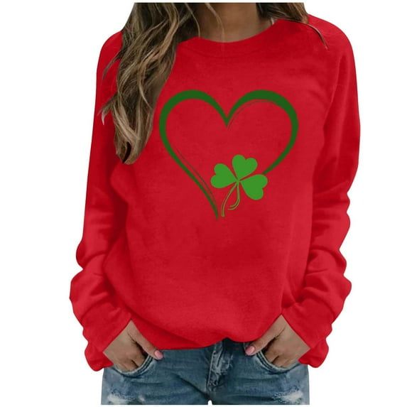 Women's Shamrock Printed Pullover 2026 Fashion Tops Soft Round Neck Sweatshirt Casual Clothes St. Patrick's Day Outfits Classic Knit Shirts Holiday Party Top