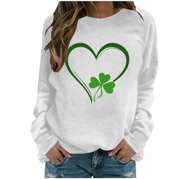 Women's Shamrock Printed Pullover 2026 Fashion Tops Soft Round Neck Sweatshirt Casual Clothes St. Patrick's Day Outfits Classic Knit Shirts Holiday Party Top