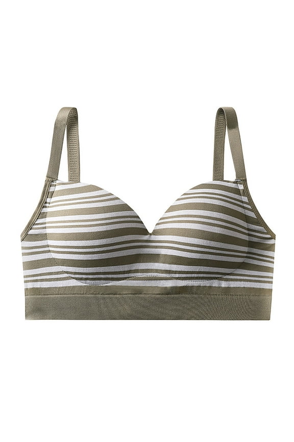 Women's Shape & Support Wirefree Bra Underwear for Girls High School Students Teenage Girls Striped Gathering Breathable Bra No Sensation Soft Support Top Support Bra Womens Bras Green M