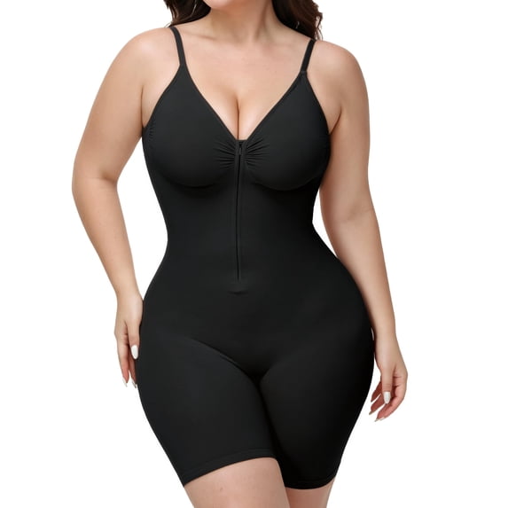 Women's Shapewear Bodysuit Tummy Control Zip-Up Body Shaper | Double-Layer Tummy Control Zip-Up Body Shaper Waist Defining Silhouette, Seamless Shapewear Bodysuit with Butt Lifting