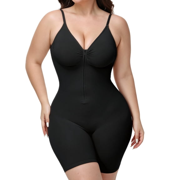 Women's Shapewear Bodysuit Tummy Control Zip-Up Body Shaper | Double-Layer Tummy Control Zip-Up Body Shaper Waist Defining Silhouette, Seamless Shapewear Bodysuit with Butt Lifting