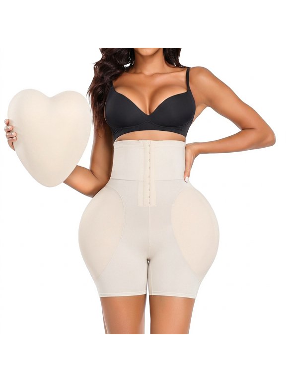 Women's Shapewear Control Panties Hip Pads Shapewear w 2 Removable Pads for Hip Enhance High-Waisted hook-and-eye Tummy Control, Perfect for Dressing up in dresses or jeans