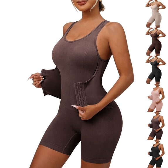 Women's Shapewear Dqueduo Women's Backless Waist-Cinching Button-Closure Shapewear Coffee XL