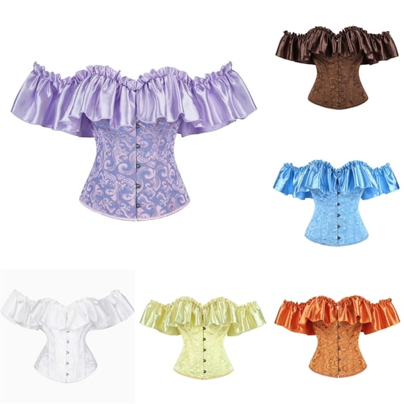 Women's Shapewear Elegant Lace Waist Shaping Bodice With Ruched Shoulder Strapless Design For Women Corset Top Purple,M