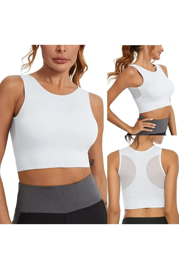 Women's Shapewear High Neck Sports Bra For Women Longline Full Coverage Sports Bras Medium Impact Padded Workout Crop Tops For Yoga Gym,White Women's Shapers L