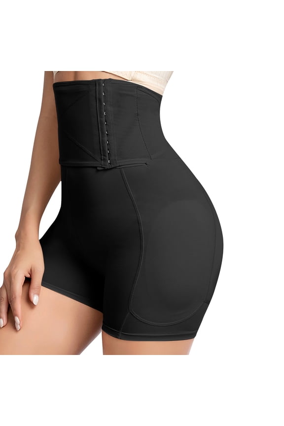 Women's Shapewear Shorts Hip Pads Body Shaper Tummy Butt Lifter High Waist Hip with Butt Pads Lifting Panties Black M