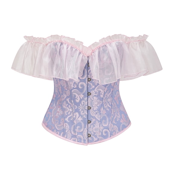 Women's Shapewear Slim Shaping Corset Underbust Bodice With Shoulder Straps And Ribbed Lace Front Cincher Top For Everyday Wear Light Purple,M