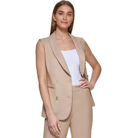 Women's Shawl-Collar Double-Button Pocket Vest Ginger Root 2