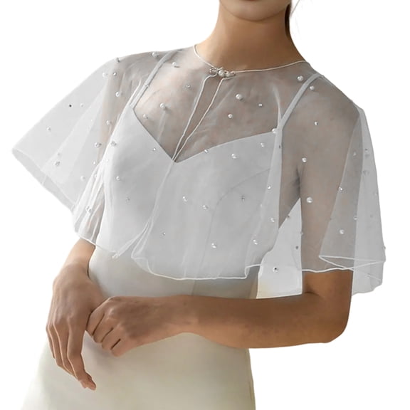 Women's Shawl Evening Dress Covering Up Soft & Breathable Shrug Feature Pearls and Rhinestoned Decorations for Lady