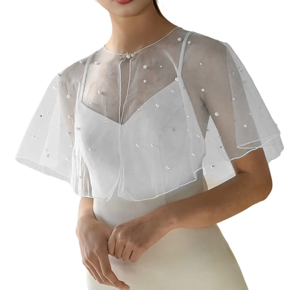 Women's Shawl Evening Dress Covering Up Soft & Breathable Shrug Feature Pearls and Rhinestoned Decorations for Lady