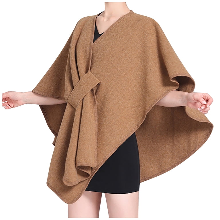 Women's Shawl Wrap Cardigans Cape Solid Fleece Neck Open Front