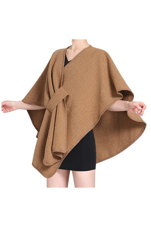 Women's Shawl Wrap Cardigans Cape Solid Fleece Neck Open Front Cardigan Shawls Winter Warm Coats for Wedding Party(Brown,Free Size)