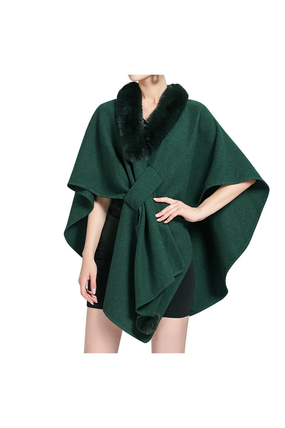 Women's Shawl Wrap Cardigans Cape Solid Fleece Neck Open Front Cardigan Shawls Winter Warm Coats for Wedding Party(Green,Free Size)