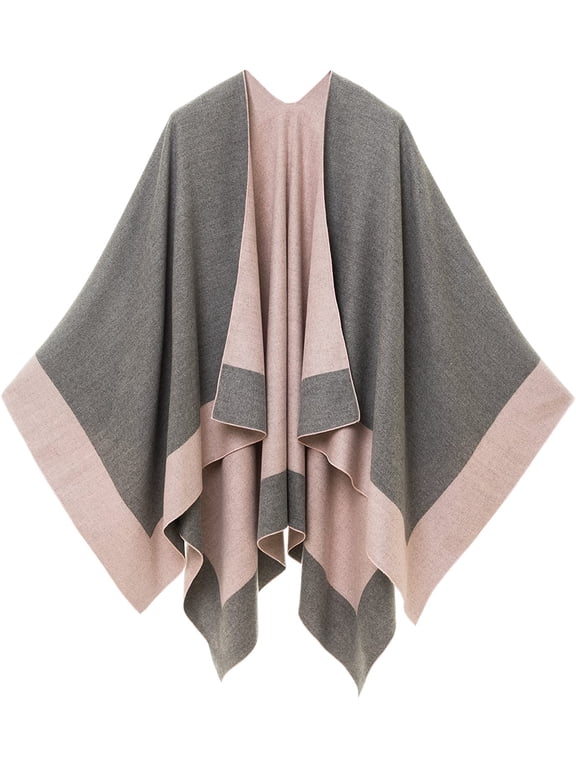 Women's Shawl Wrap Poncho Ruana Cape Cardigan Sweater Open Front for Spring Fall Winter (PC02-3)