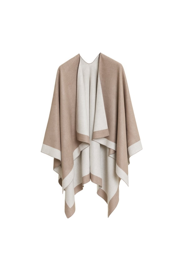 Women's Shawl Wrap Poncho for Cape Ruana for Travel Plane Blanket, Reversible Open Front Design (PC01-15)