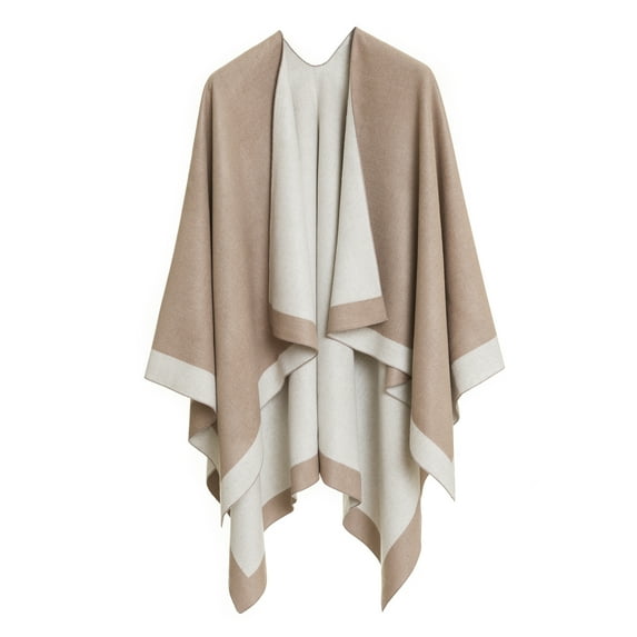 Women's Shawl Wrap Poncho for Cape Ruana for Travel Plane Blanket, Reversible Open Front Design (PC01-15)