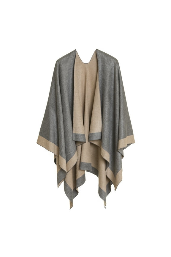 Women's Shawl Wrap Poncho for Cape Ruana for Travel Plane Blanket, Reversible Open Front Design (PC01-4L)