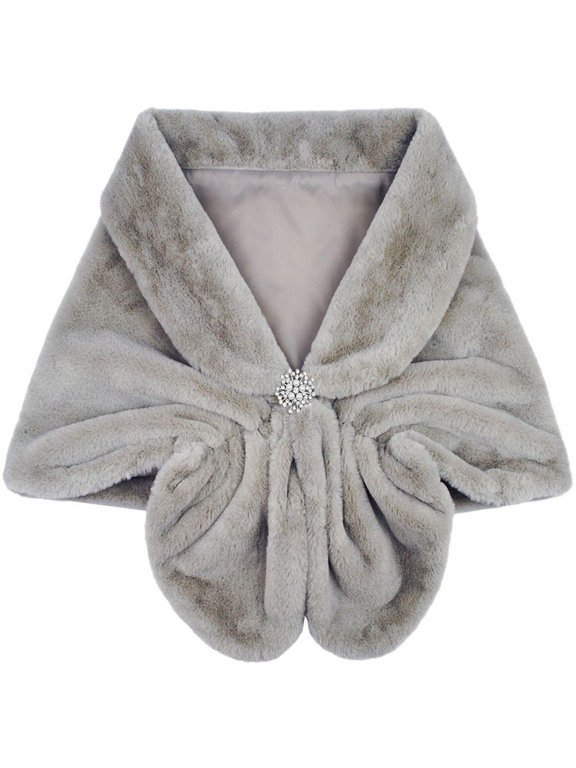 Women's Shawl Wrap Stole with Pearl Rhinestone Brooch Pin, Bridal Long Shrug Cape Winter Warm Scarf Wrap for Wedding Party