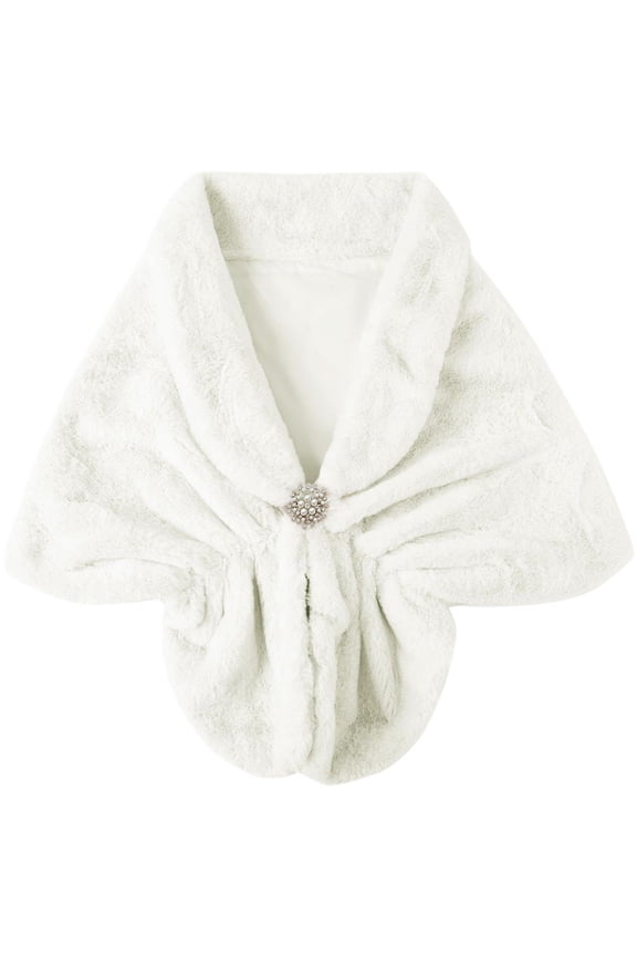 Women's Shawl Wrap Stole with Pearl Rhinestone Brooch Pin, Bridal Long Shrug Cape Winter Warm Scarf Wrap for Wedding Party